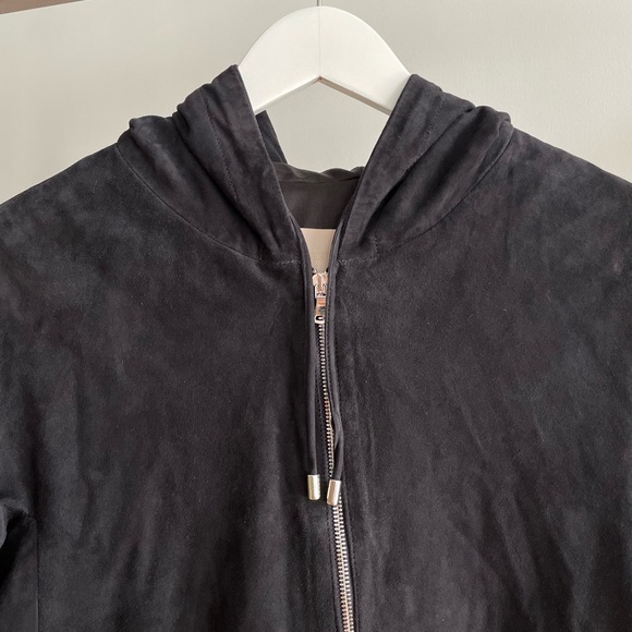 Georges Rech Black Suede Goatskin Hooded Zip-Up Jacket - Picture 2 of 7